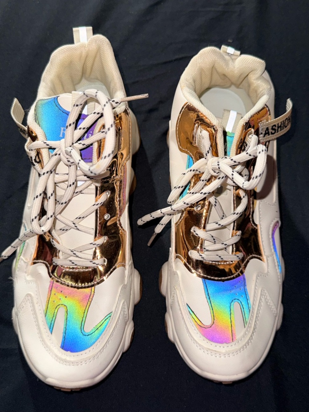 Unbranded White Sneakers with Iridescent & Gold Accents